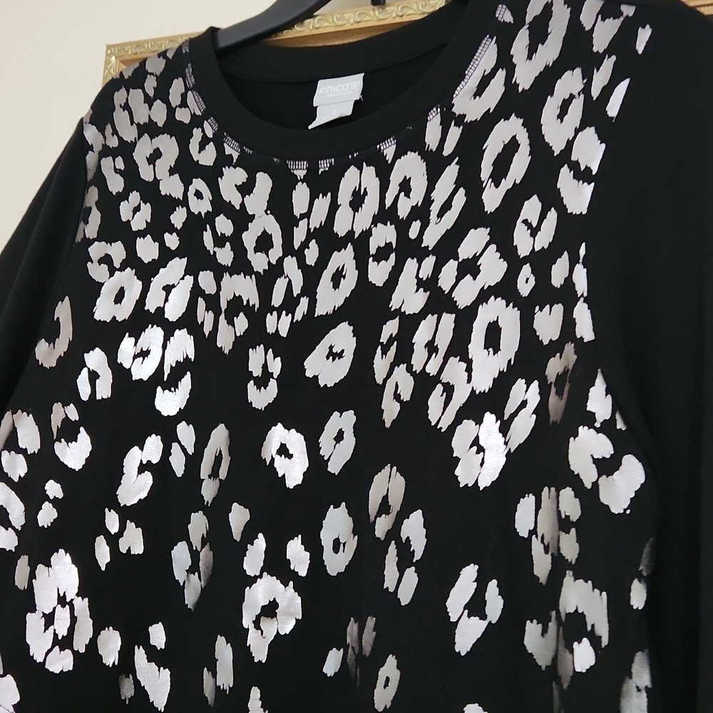 Black Leopard Print Sweater With Pockets Tunic Contemporary Medium Career - Picture 6 of 10